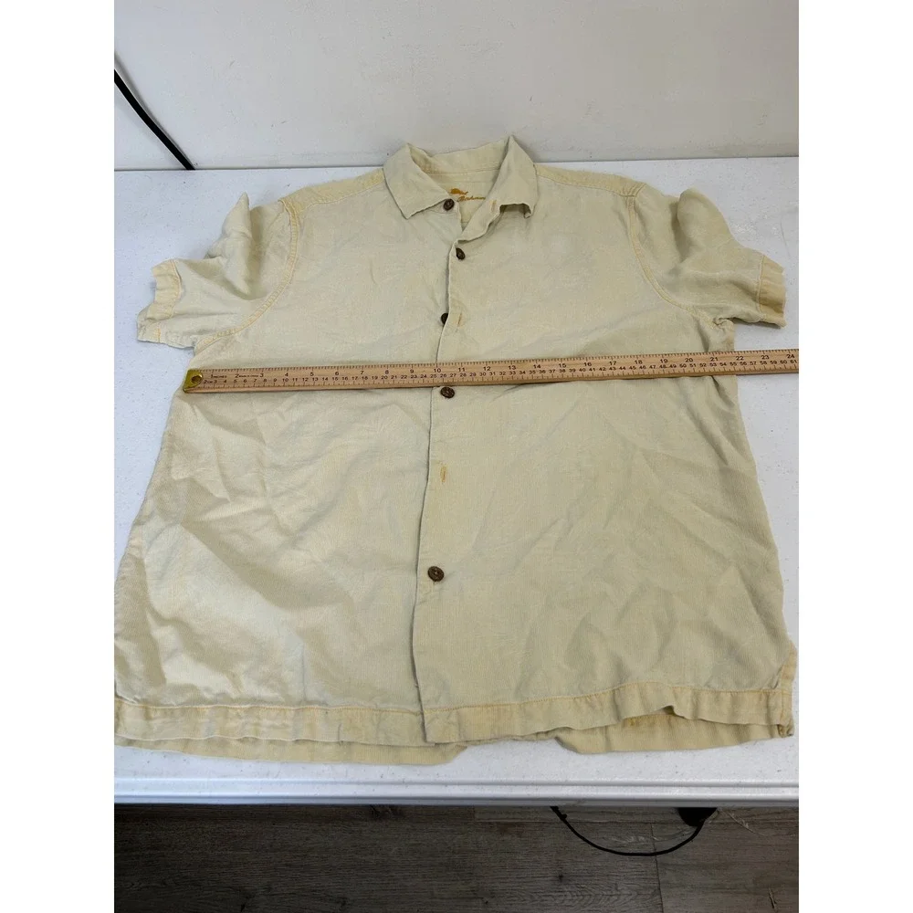 Tommy Bahama Mens Short Sleeve Silk Blend Tropical Jacquard Camp Shirt Yellow‎